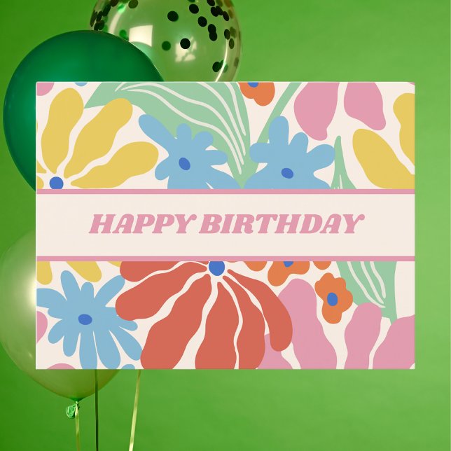 Postal Colorida floral retro feliz cumpleaños (Subido por el creador)