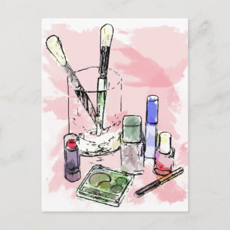 Postal Colorida Ilustración de maquillaje