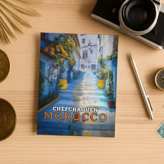 Postal Colorida medina de Marruecos de Chefchaouen azul
