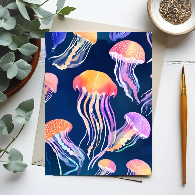 Postal Colorida medusa | Acuarela de Ocean Animal (Subido por el creador)