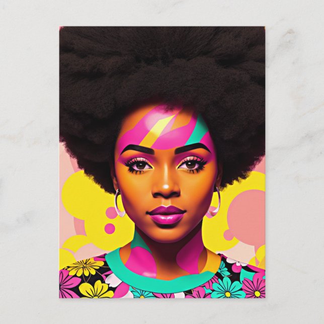 Postal Colorida Mujer Negra Afro Pop Art (Anverso)