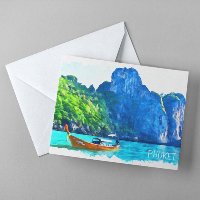 Postal Colorida pintura acuática de Phuket Thailand (thailand phuket watercolor postcard)