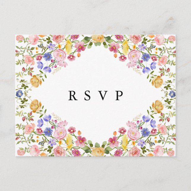 Postal Colorida primavera Wildflower Meadow Garden RSVP (Anverso)