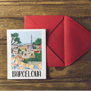 Postal Colorida vista de Barcelona España