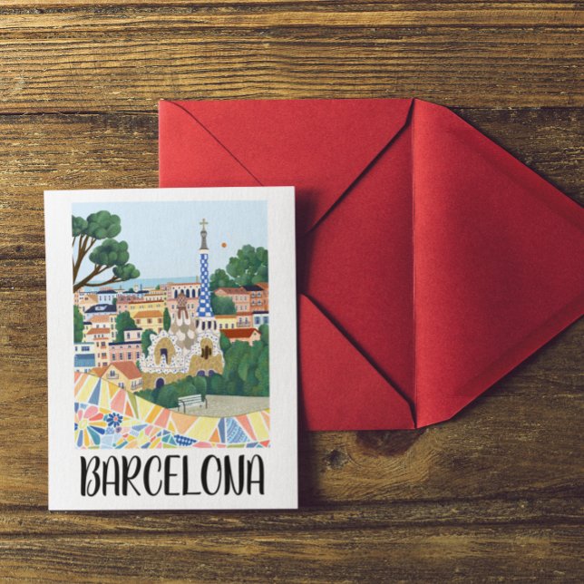 Postal Colorida vista de Barcelona España (barcelona spain colorful postcard)