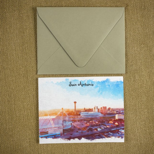 Postal Colorida vista panorámica de San Antonio Texas (san antonio watercolor city view postcard)