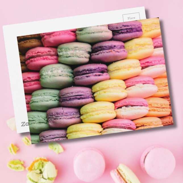 Postal Coloridas cookies de Macaron francesas (Cute Trendy Colorful French Macaron Cookie Baking Postcard)