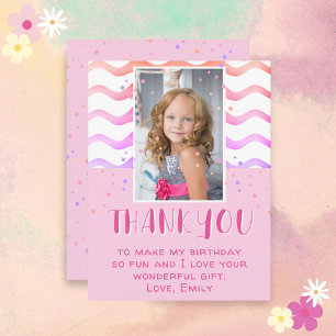 Postal Coloridas estrellas rosadas Cumpleaños Gracias Chi