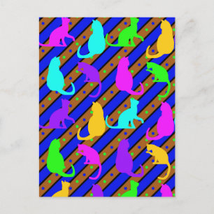 Postal Coloridas gatos rayas y polkadots Arte animal