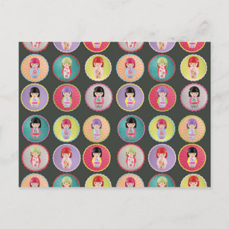 Postal Coloridas muñecas Kokeshi