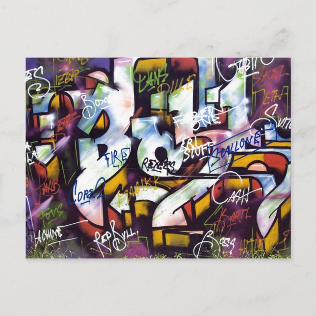 Postal Coloridas Palabras de Graffiti (Anverso)