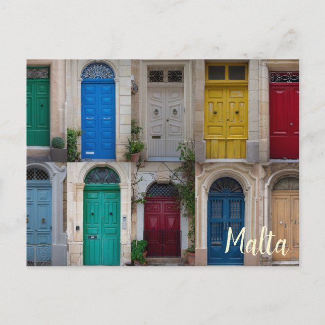 Postal Coloridas puertas delanteras en Malta (Anverso)