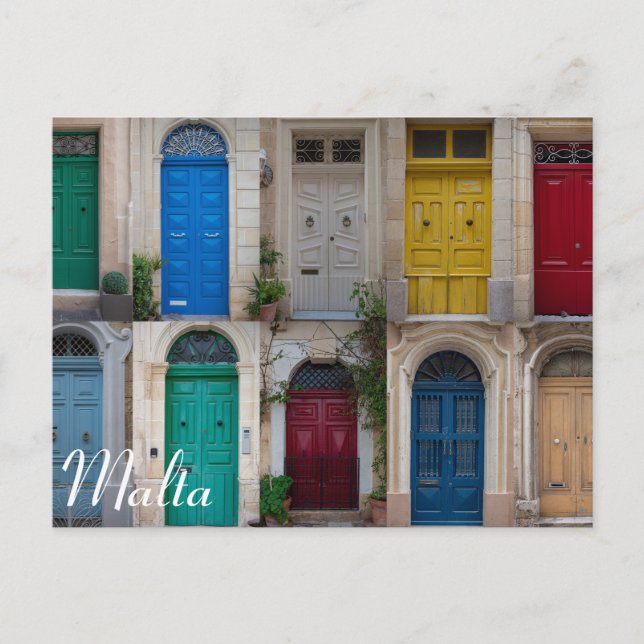 Postal Coloridas puertas delanteras en Malta Postcard (Anverso)