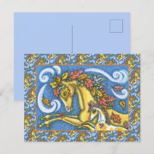 POSTAL COLORIDAS SALIDAS DE OTOÑO EN CABALLO Y COLOR BLAN