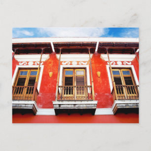 Postal Coloridas ventanas de balcones de San Juan, Puerto