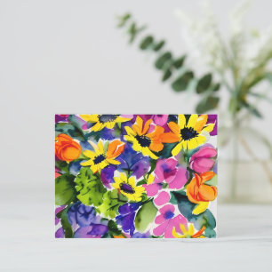 Postal Colorido acuarela Arte floral