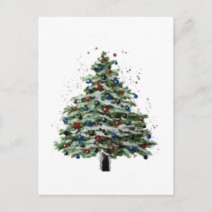 Postal Colorido árbol de Navidad nevado