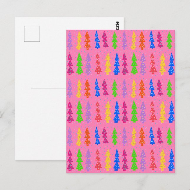 Postal Colorido árbol de Navidad Pop Art Rosa (Anverso / Reverso)