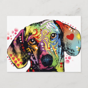 Postal colorido arte de Dachshund