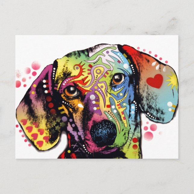 Postal colorido arte de Dachshund (Anverso)
