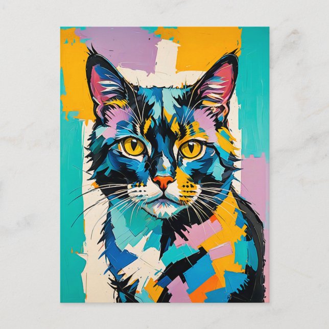 Postal Colorido arte felino cubista (Anverso)
