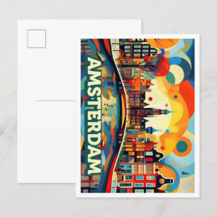 Postal Colorido artístico de Amsterdam City Netherlands