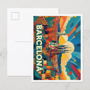 Postal Colorido artístico de Barcelona España