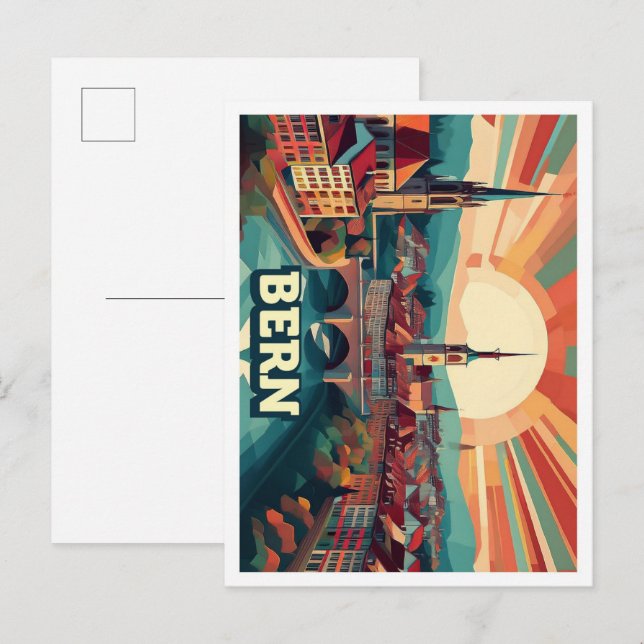 Postal Colorido artístico de la Suiza Berna (Anverso / Reverso)
