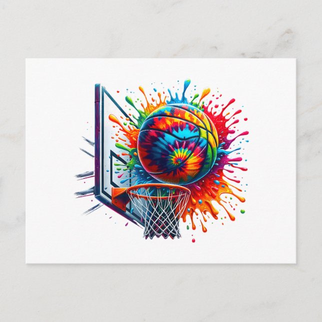 Postal Colorido Baloncesto Tie Dye Color Basketball Hoop (Anverso)
