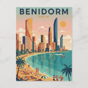 Postal Colorido Benidorm España Costa Blanca Ilustración