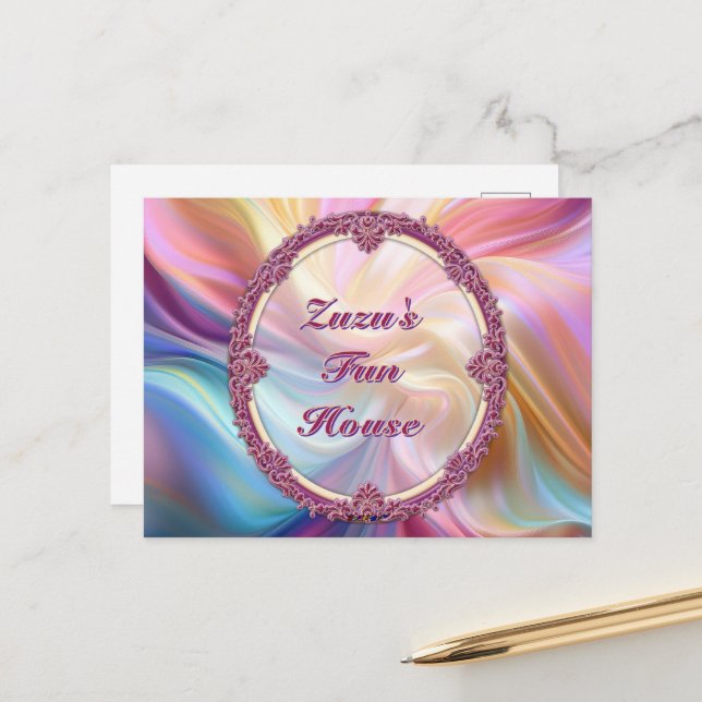 Postal Colorido Borde Elegante Seda Pastel Personalizable (Anverso/Reverso In Situ)