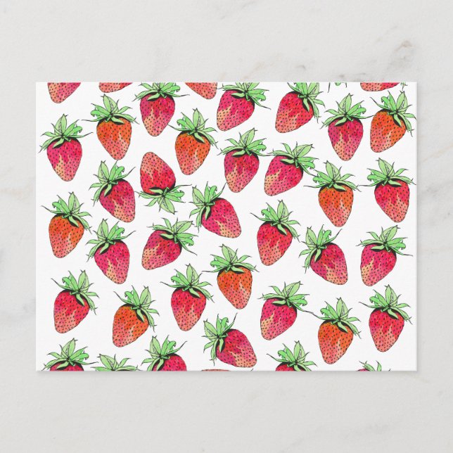 Postal Colorido brillante acuarela Fruity Strawberries (Anverso)