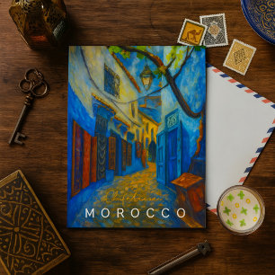 Postal Colorido Chefchaouen azul Marruecos Medina
