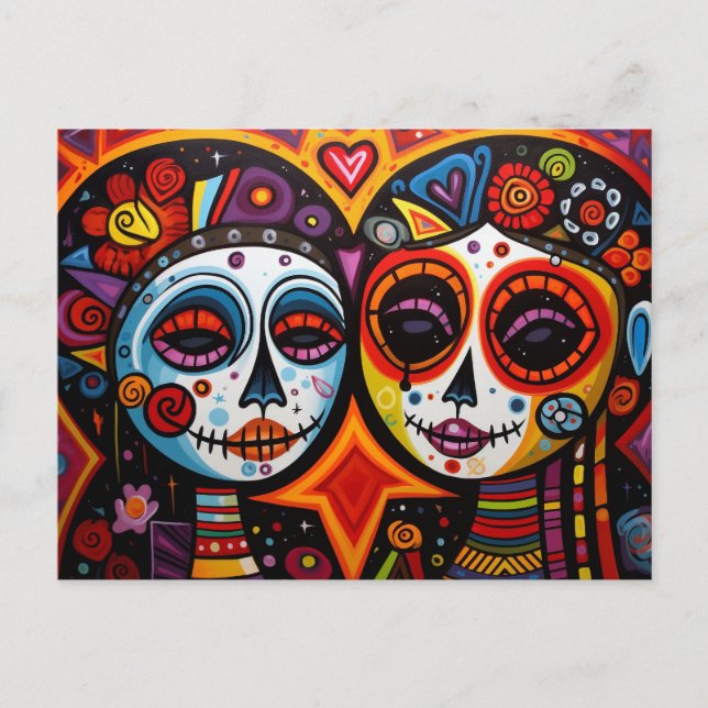 Postal 💀 colorido Día de Muertos (Anverso)