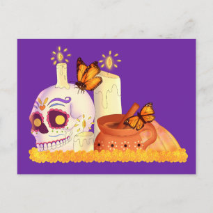 Postal Colorido Día Mexicano Del Cráneo De Azúcar Muerto