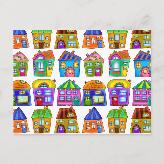 Postal Colorido Doodle Casas Residenciales Quirky Indepen (Anverso)