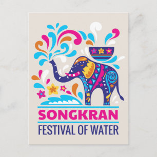 Postal Colorido Festival Songkran de Agua Elefante