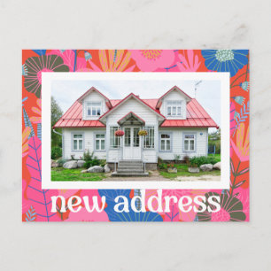 Postal Colorido Floral Rojo Nos Mudamos Nueva Casa Mudanz