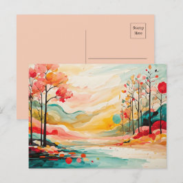 Postal Colorido Foliage Watercolor Art