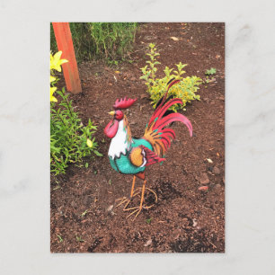 Postal Colorido gallo en el jardín