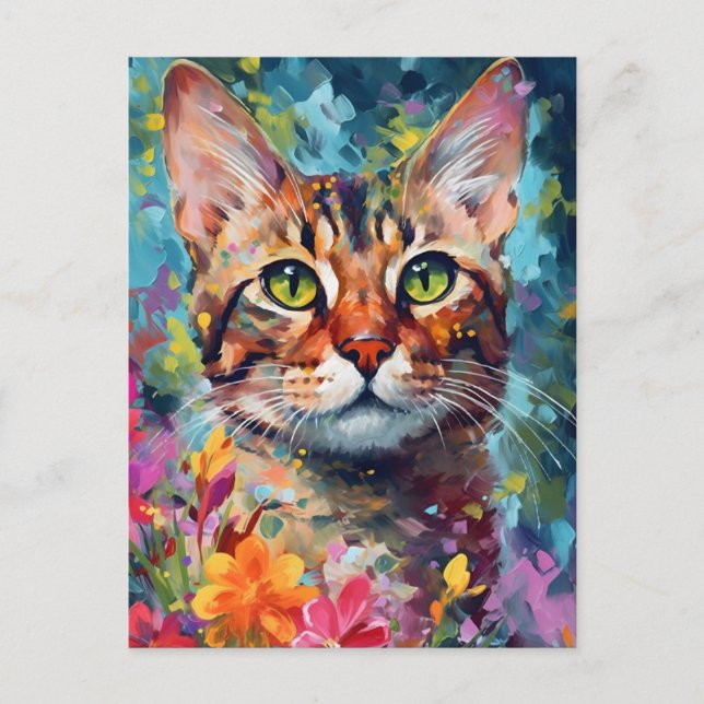 Postal Colorido gato bengalí (Anverso)
