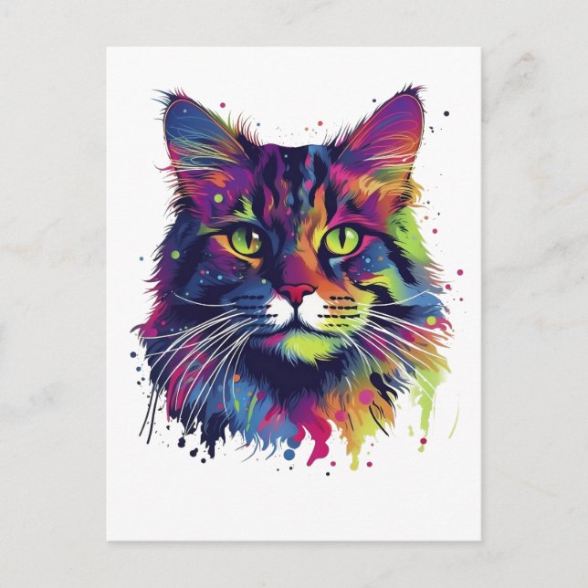 Postal Colorido gato de Maine-coon (Anverso)