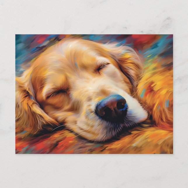 Postal Colorido Golden Retriever durmiendo (Anverso)