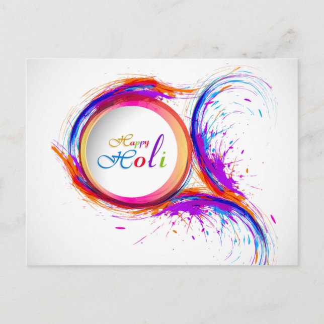 Postal Colorido Happy Holi Paint Swirl (Anverso)
