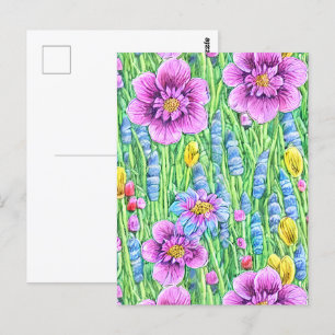 Postal Colorido jardín de verano Flores púrpura vegetació
