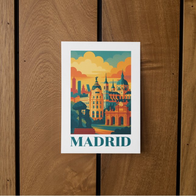 Postal Colorido Madrid España Viaje de época (Colorful Madrid Spain Vintage Travel Postcard)