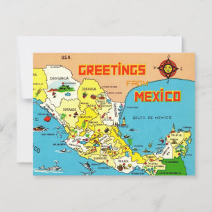 Postal Colorido mapa de México