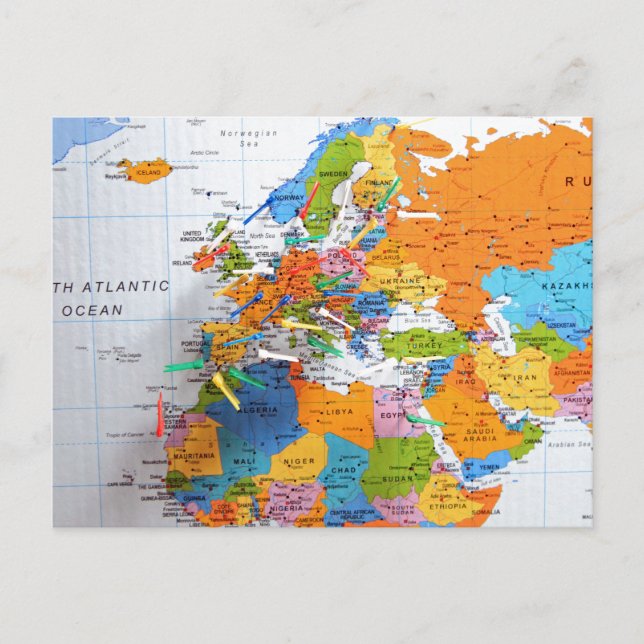 Postal Colorido mapa de viajes (Anverso)