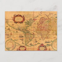 Colorido Mapa de Vintage Antiguo del Mundo