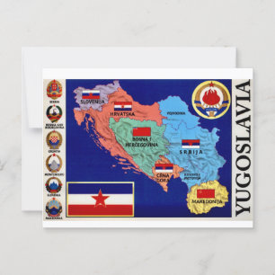 Postal Colorido mapa vintage de Yugoslavia